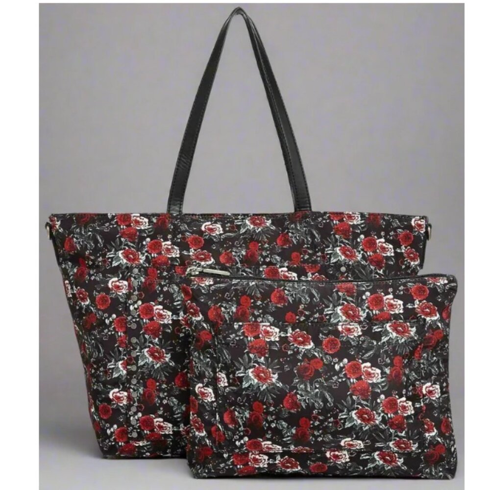 Rebecca Minkoff Baby Diaper Bag Black Nylon Large Floral Tote w/ Changing Pad